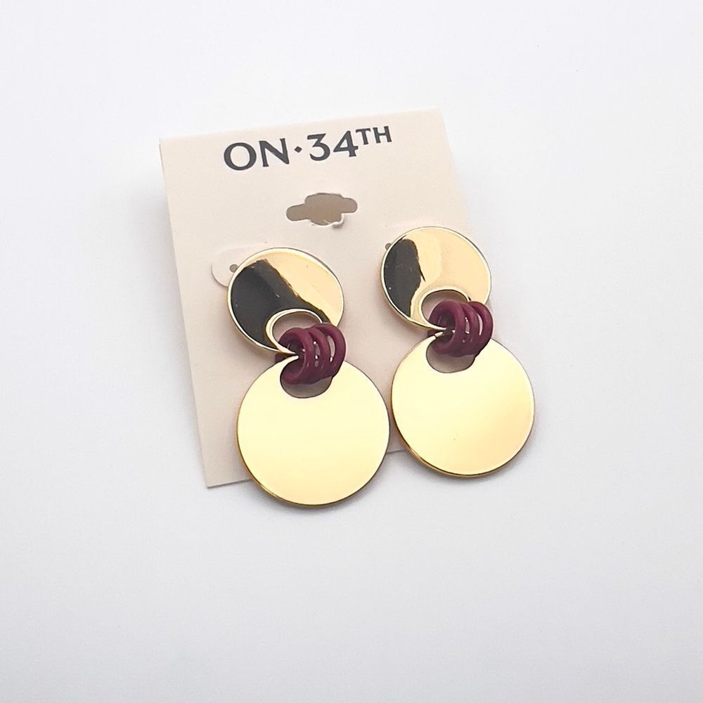 On 34th Gold and fushia Circle Earrings